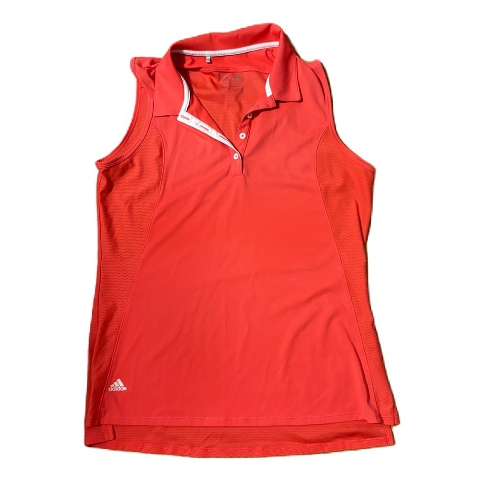 Adidas Vibrant Red Coral Sleeveless Polo Shirt Medium Golf Tank Top